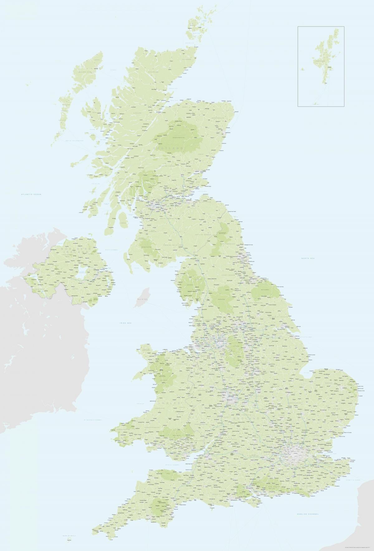 Большая карта Соединенного Королевства (Великобритания)