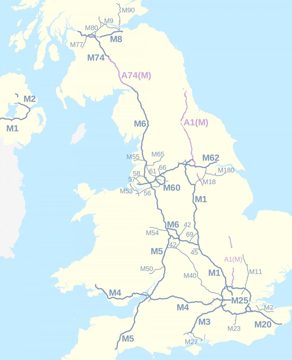 Карта автомагистралей Великобритании (UK)