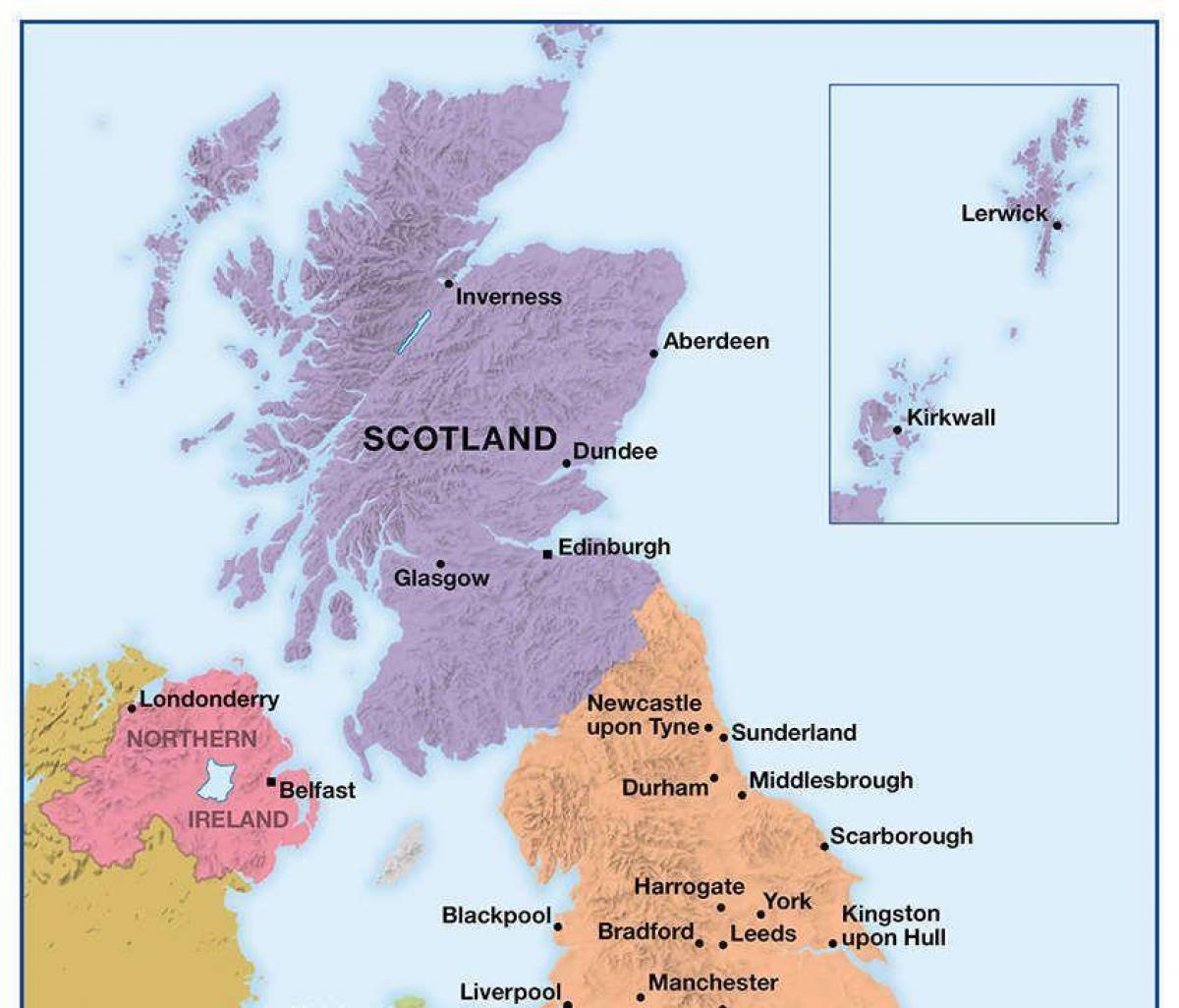 карта Севера Соединенного Королевства (Великобритания)