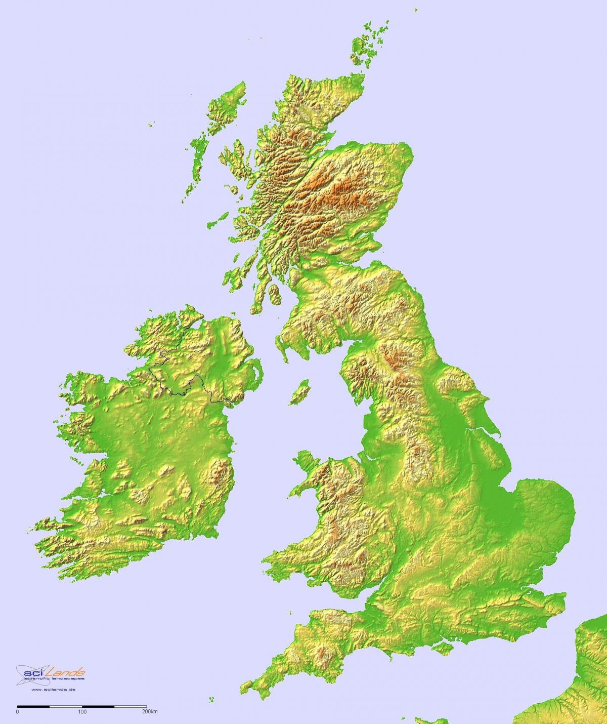 карта высот Соединенного Королевства (Великобритании и Северной Ирландии)