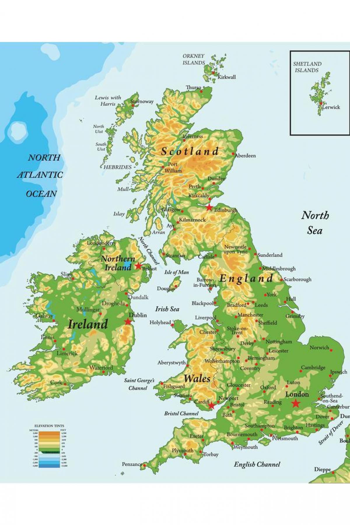 Горы в Соединенном Королевстве (Великобритания) карта