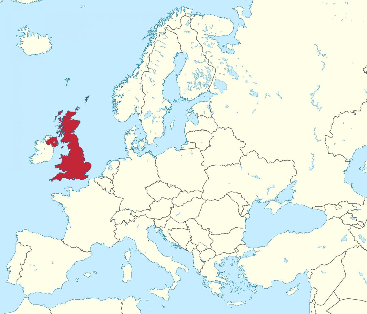 Расположение Соединенного Королевства (Великобритании и Северной Ирландии) на карте Европы