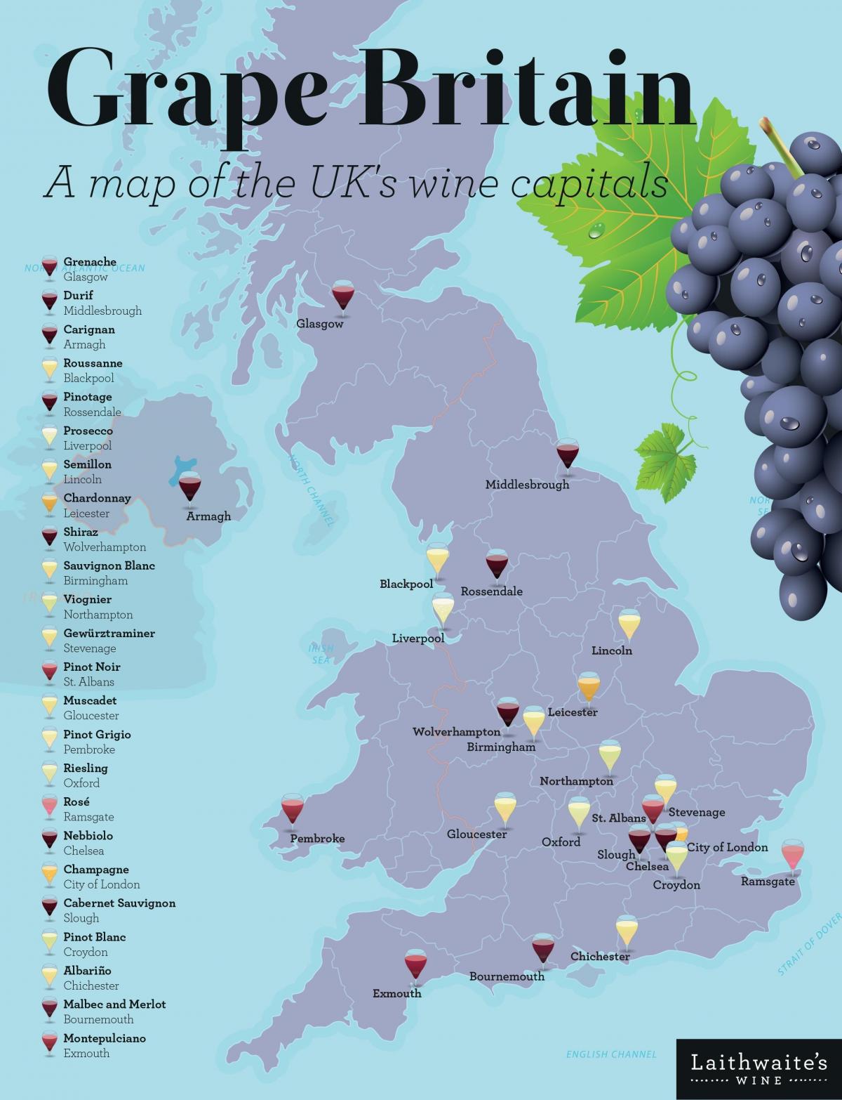 карта виноградников Соединенного Королевства (Великобритании и Северной Ирландии)