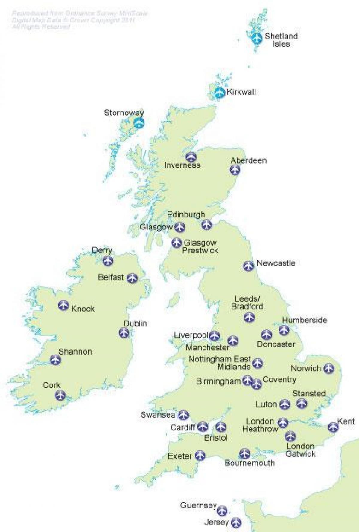 Карта аэропортов Соединенного Королевства (UK)