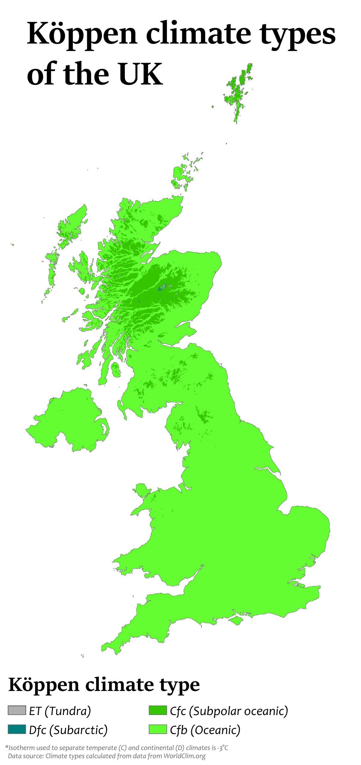 карта температур Соединенного Королевства (Великобритании и Северной Ирландии)