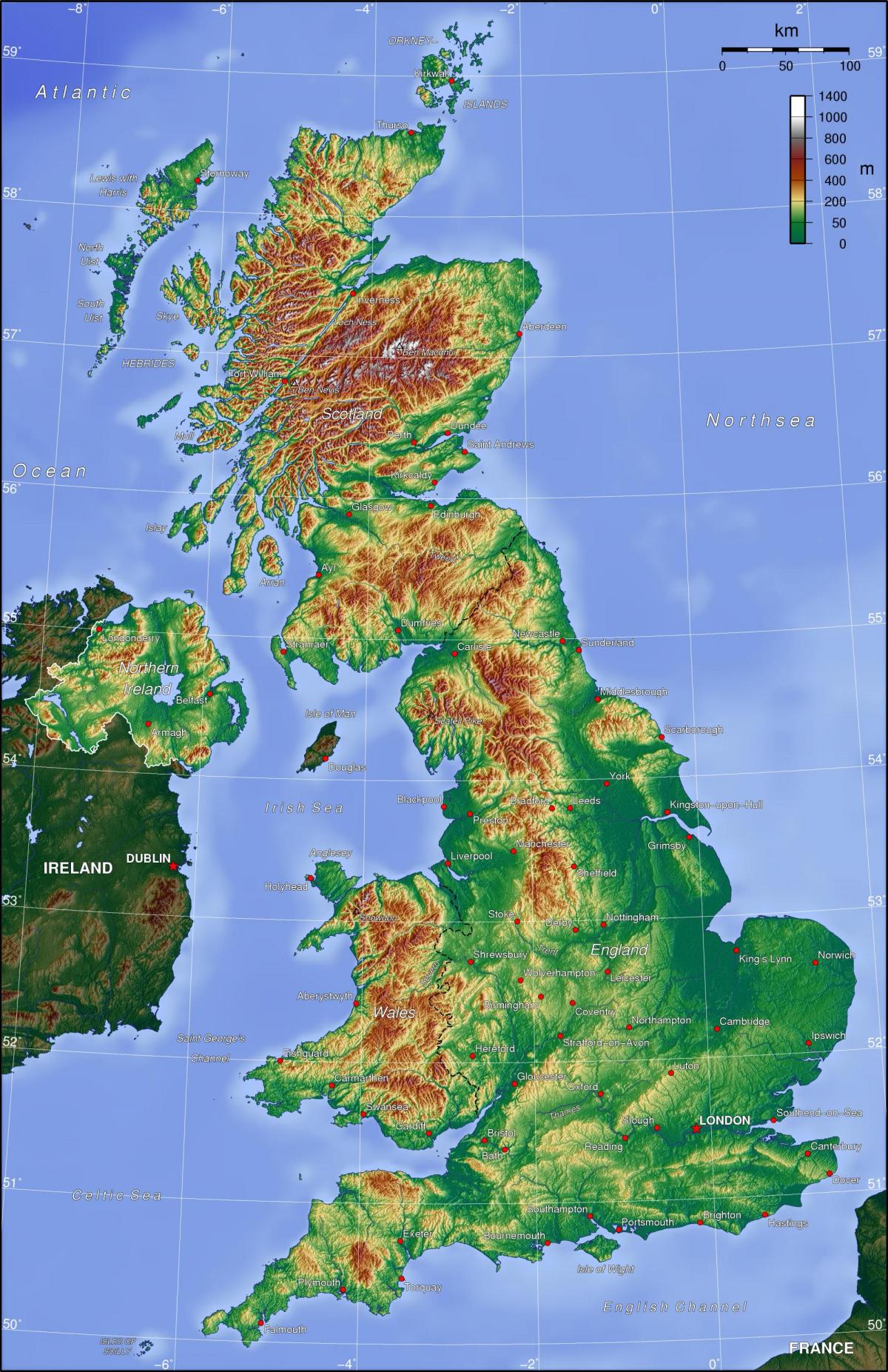 Топографическая карта Соединенного Королевства (Великобритания)