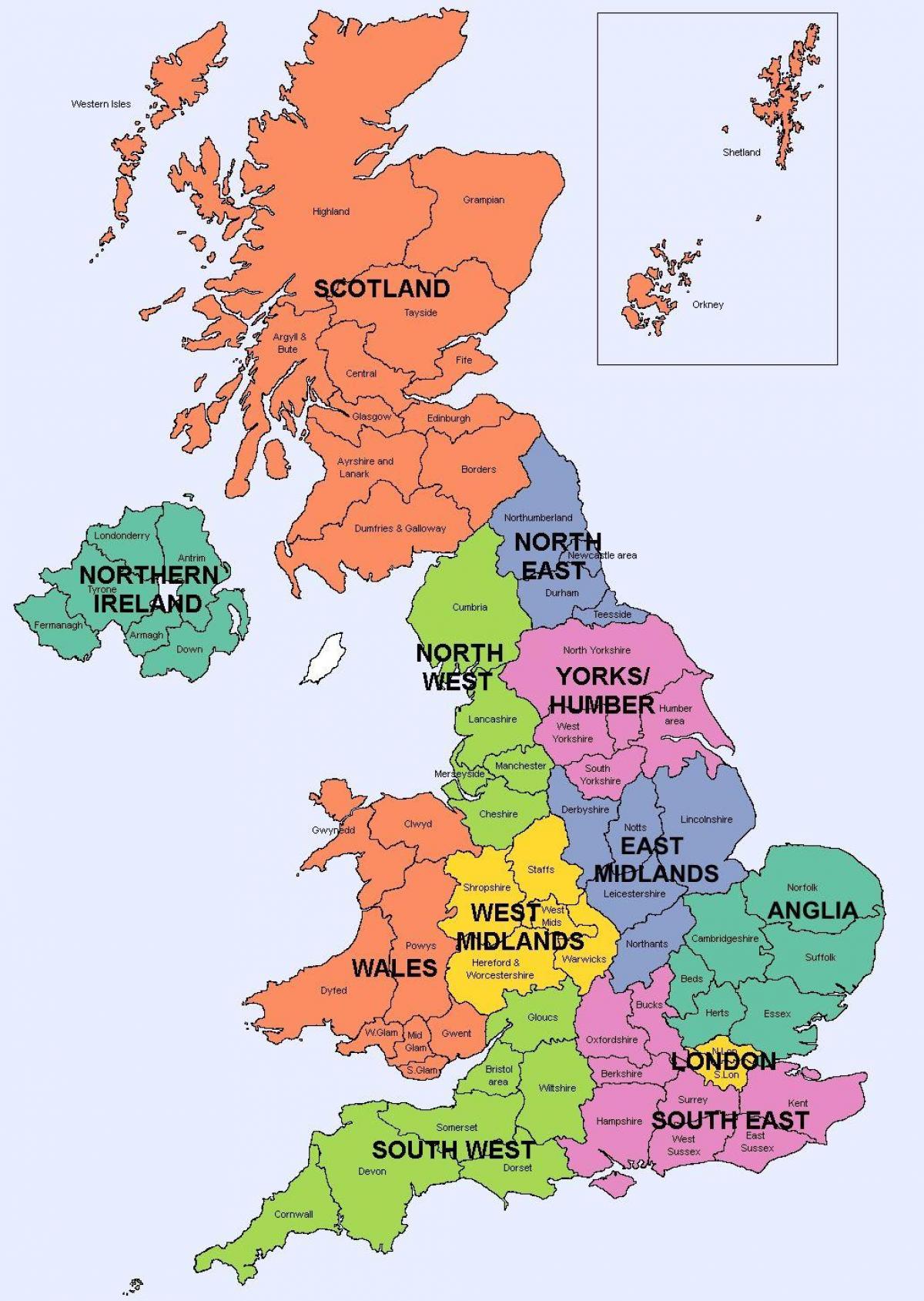 карта районов Соединенного Королевства (UK)